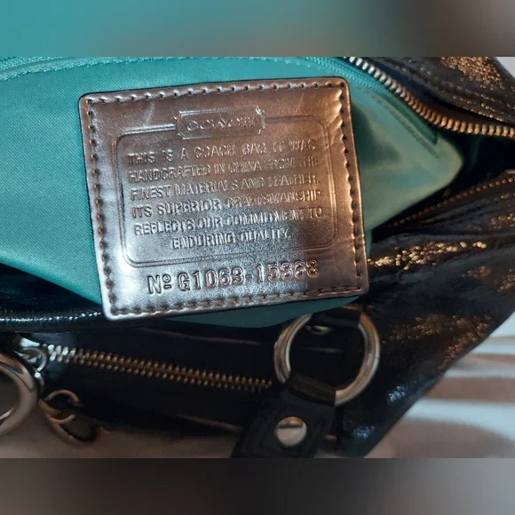 Coach Poppy Black Patent Leather Satchel With Silver Hardware And Teal Lining - Picture 4 of 12